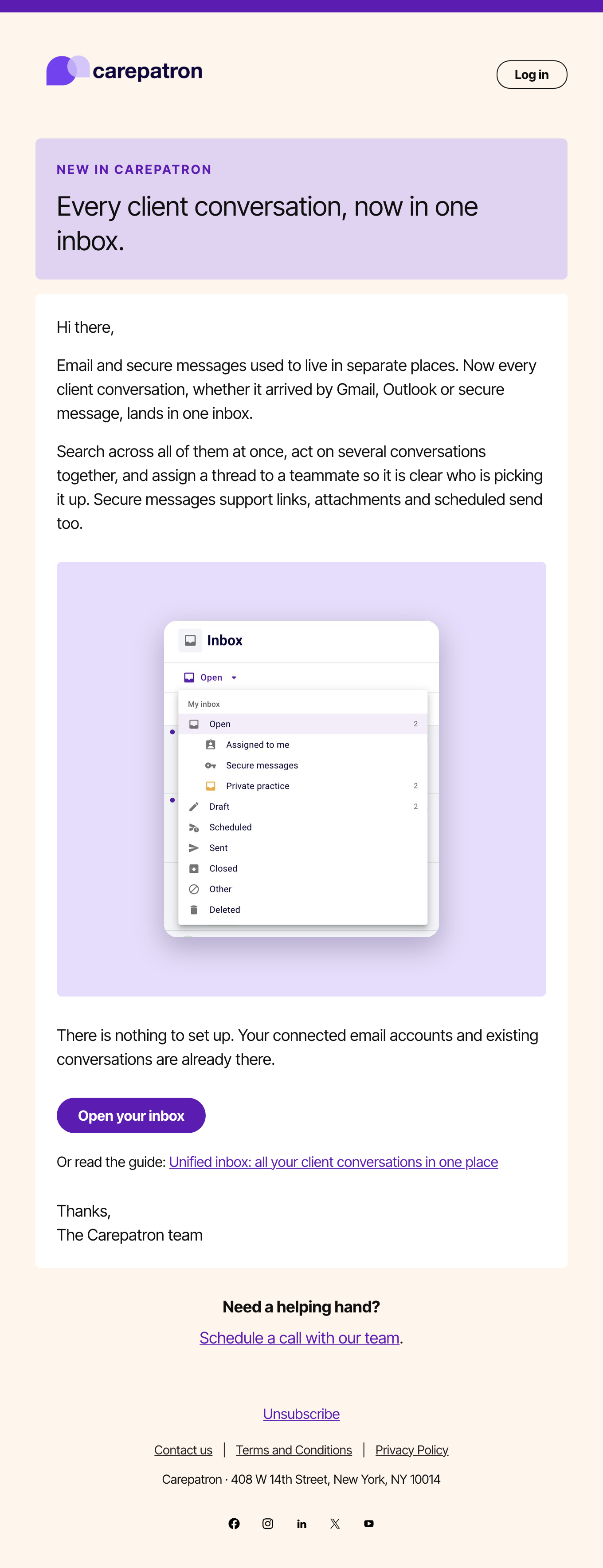 Unified Inbox launch email